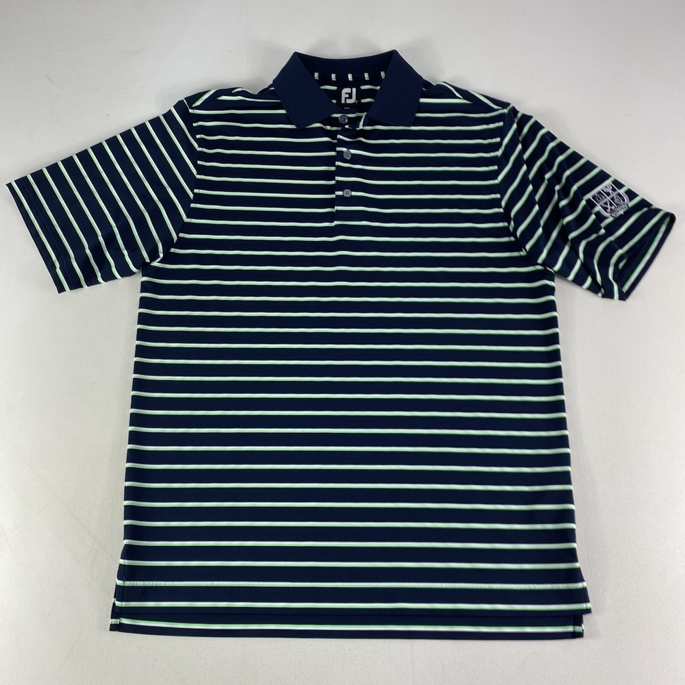 FootJoy FJ Polo Shirt Adult Medium Green Blue Striped Biltmore Golf Club‎ Mens
